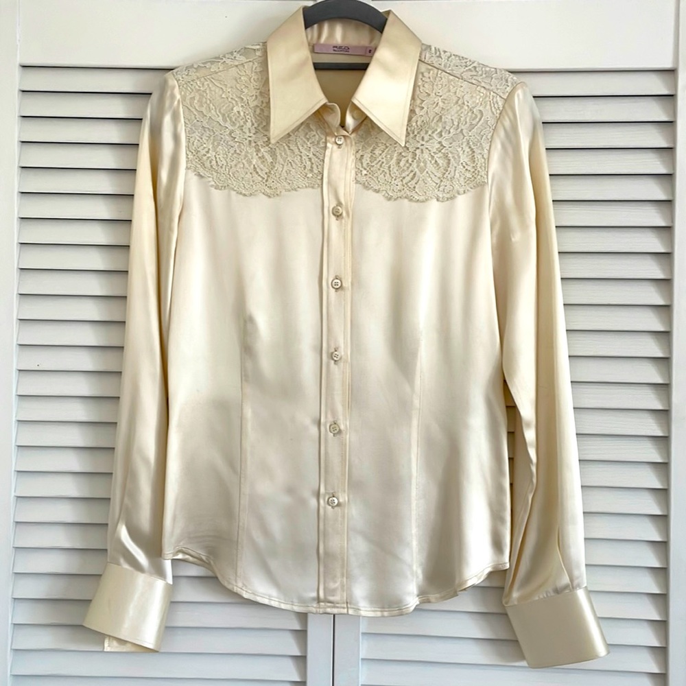 RED Valentino - cream satin & lace blouse / Size 40